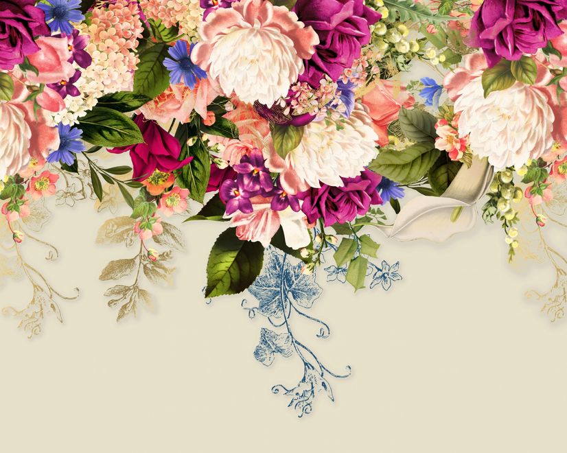Classical Colorful Vine Flowers Wallpaper Mural