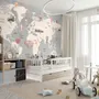 Vintage Kids World Map with Aircraft and Hot Air Balloon Wallpaper Mural