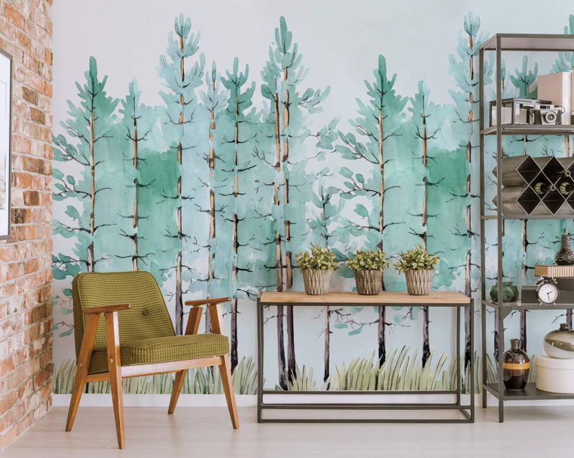 Pine Tree Painting Wallpaper Mural