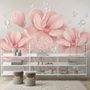 Pink Hdrangea Floral with Little Butterfly Wallpaper Mural
