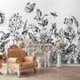 Papier peint panoramique floral noir et blanc