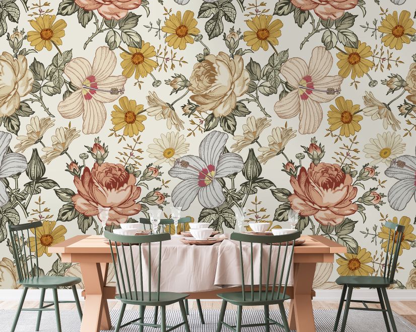 Kids Peony and Daisy Floral Wallpaper Mural
