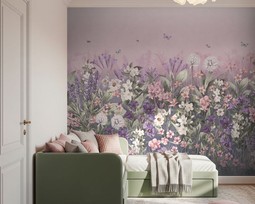 Soft Blooming Floral Meadow  Kids Wallpaper