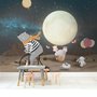 Papier peint Ours de dessin animé et lapin mignon avec la lune