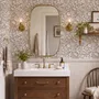Greige botanical wallpaper with white watercolour flowers, buds, seed heads and acanthus leaves