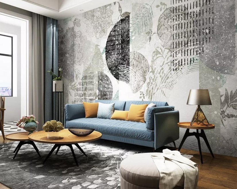 Geometric Pattern with Floral Wallpaper Mural