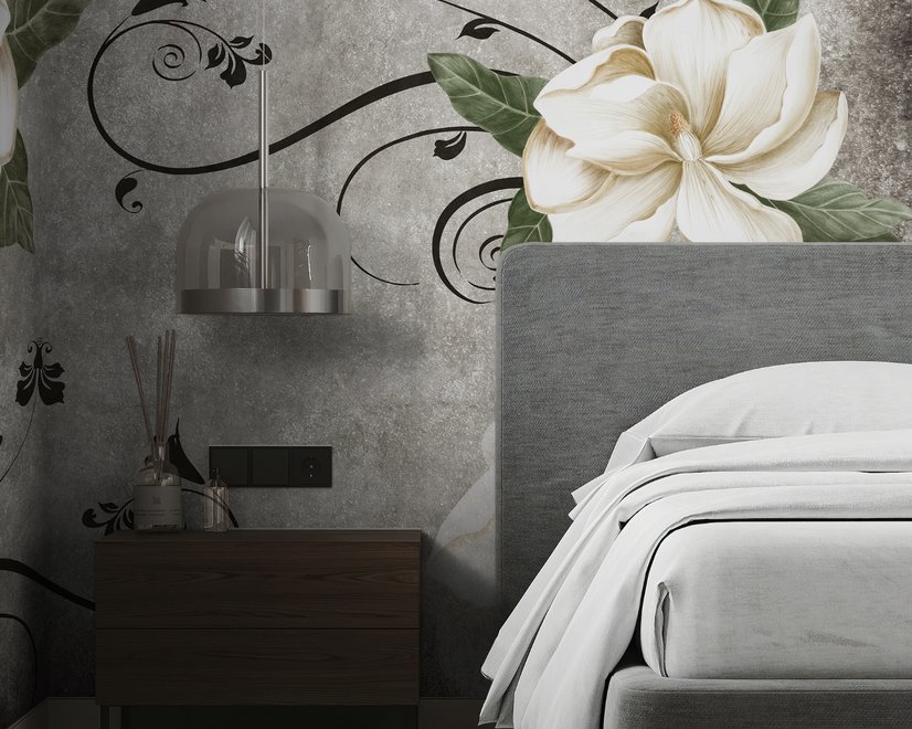 Vintage Creme Blumen Kunst Fototapete