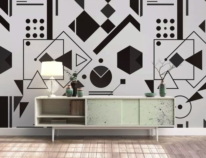 Papier peint formes géométriques noires et blanches
