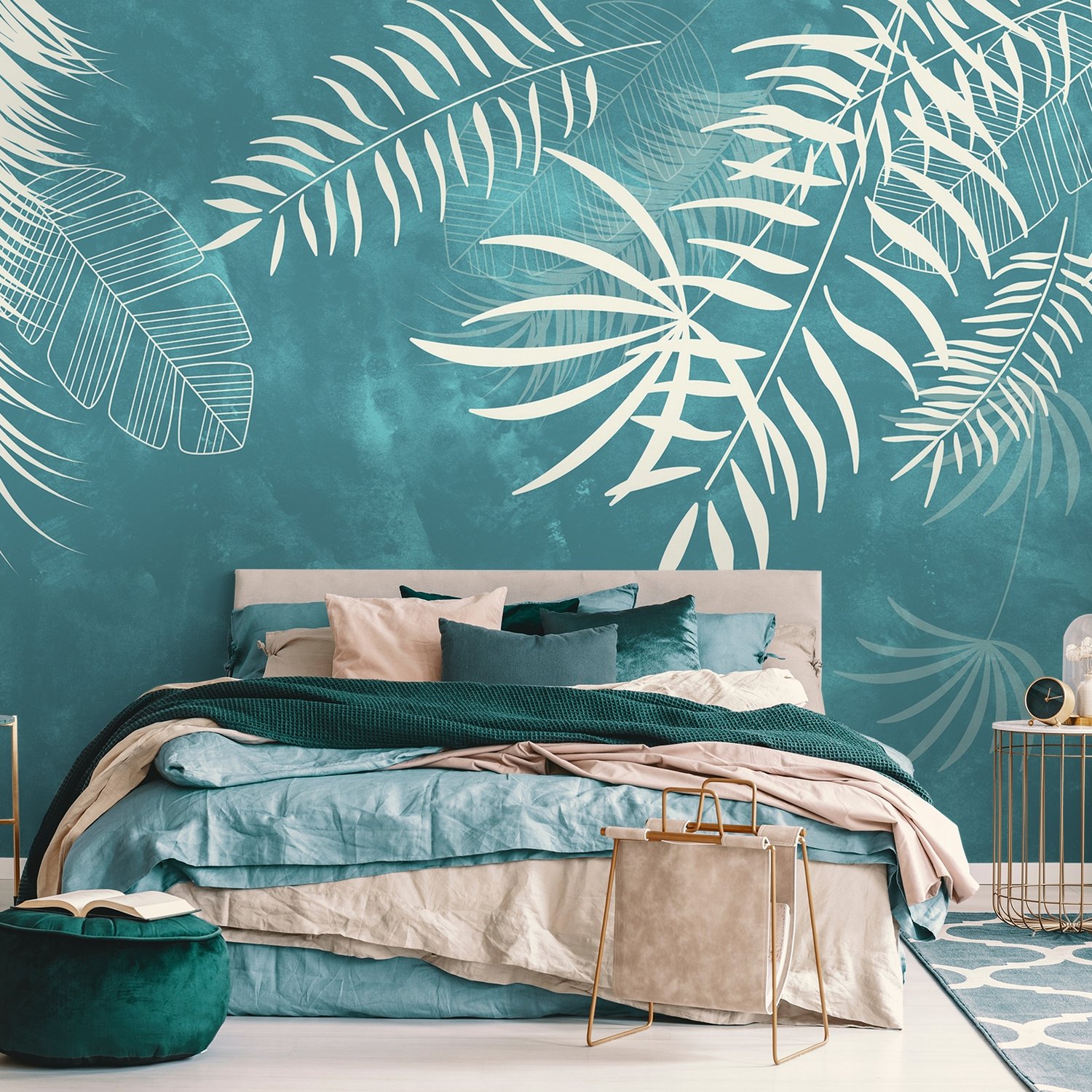 White Tropical Leaves Wallpaper Mural - Peel and Stick