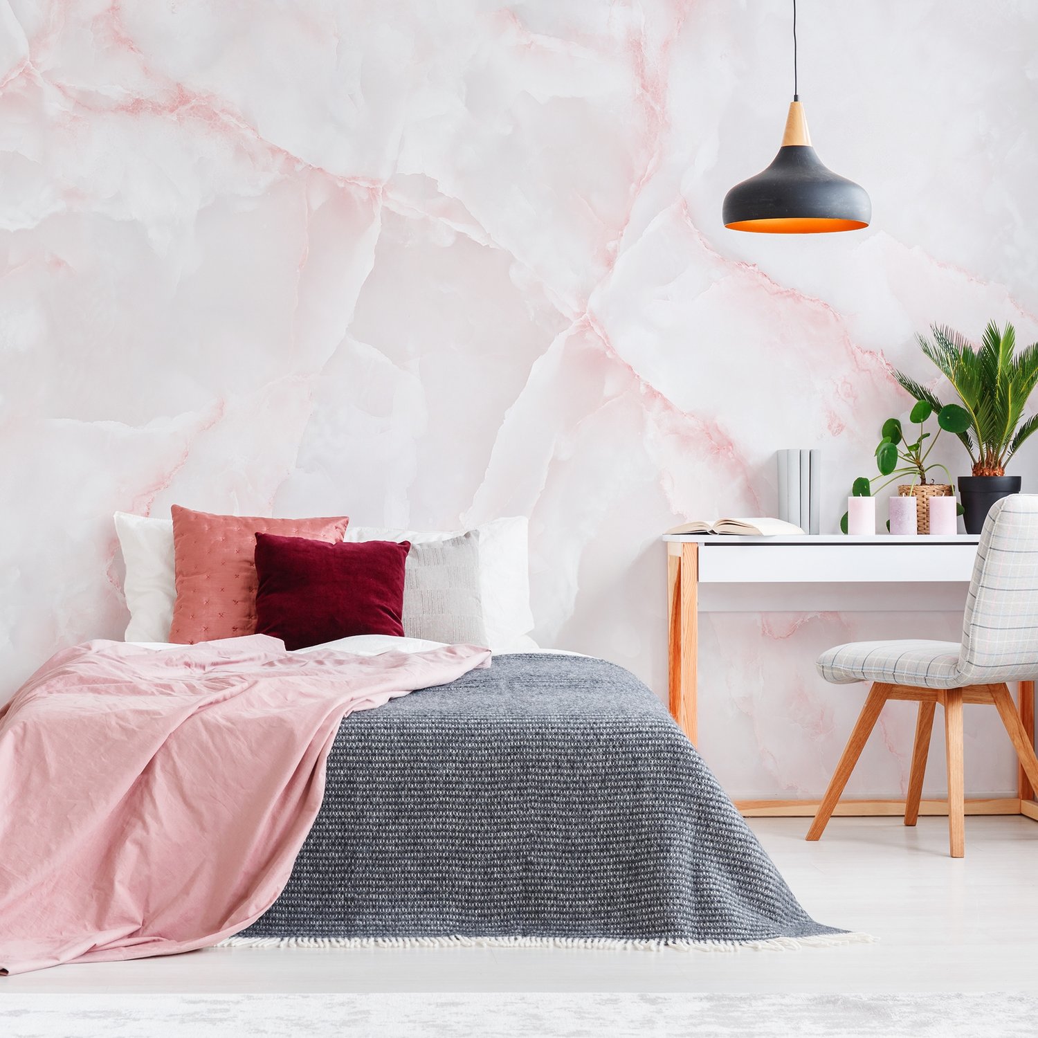 Abstract Pink Marble Stone Art Wallpaper Mural - Peel and Stick