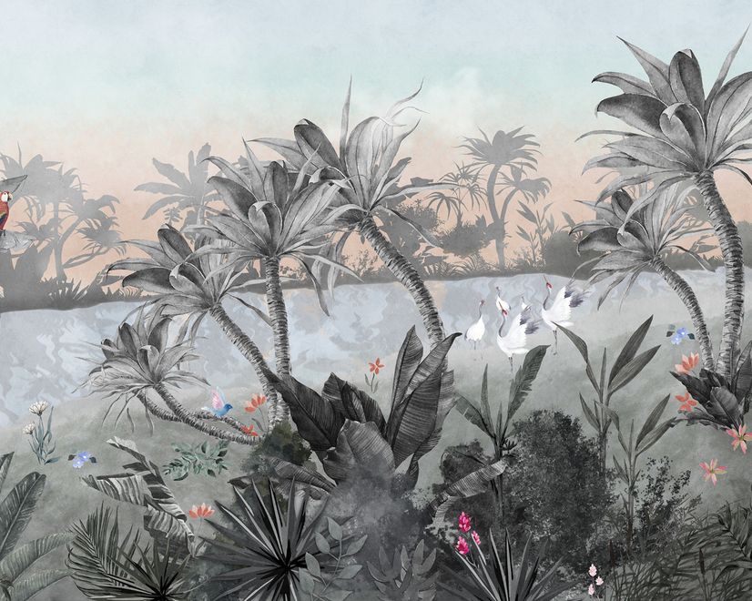 Colorful Parrot and Cute Monkey with Soft Forest Wallpaper Mural