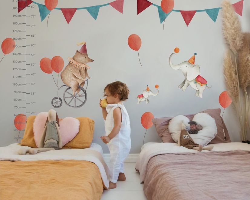 Kids Circus Cartoon Bear and Elephants Wall Decal Sticker