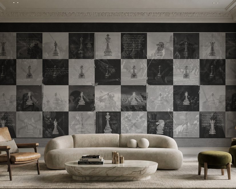 Monochrome Medieval Chessboard Historical Wallpaper Mural
