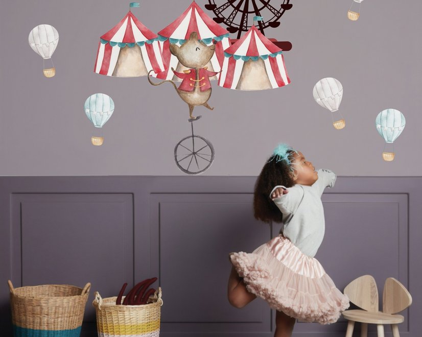 Kinder Aquarell Zirkus Vergnügungspark mit kleinem Heißluftballon Wandtattoo