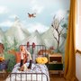 Niedliche Waldtiere mit Kinder-Berglandschaft Fototapete