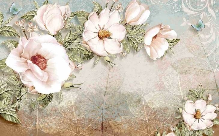 Retro Oil Painting White Flowers Wallpaper Mural