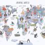 World Map with Cartoon Animals  Kids Wallpaper Mural