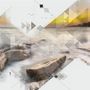 Papier peint panoramique paysage marin géométrique effet 3D
