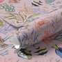 Cute pink seashell wallpaper with watercolour reef fish, coral, seaweed, starfish and shells on blush pink