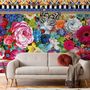 Bohemian Floral Wallpaper with Peony Dianthus Violet Wallpaper Mural