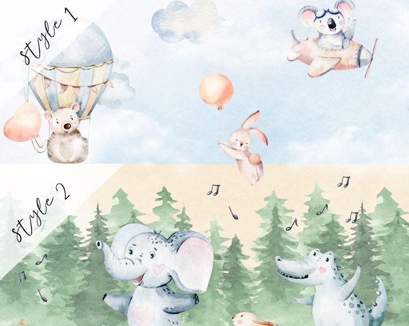 Papier peint animaux mignons dansant dans la forêt pour enfants