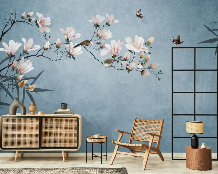 Pink Magnolia Floral Art Wallpaper Mural
