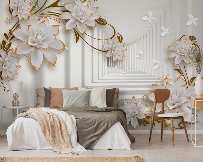Lily Floral with Abstract Corridor Wallpaper Mural