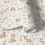 Woodland nursery wallpaper pattern with watercolour fawns, fox cubs, rabbits, teddy bears, birds and ducklings on cream