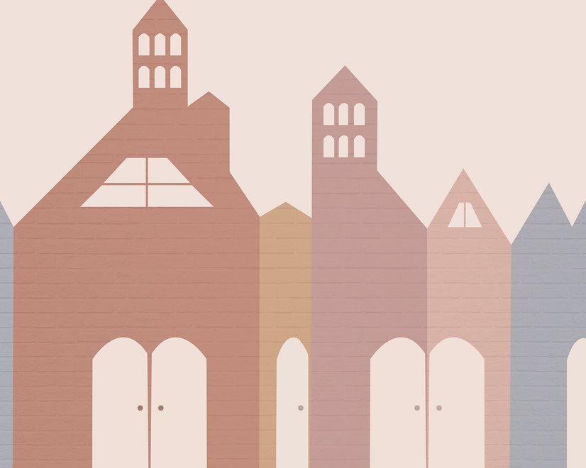Papier peint panoramique maisons colorées