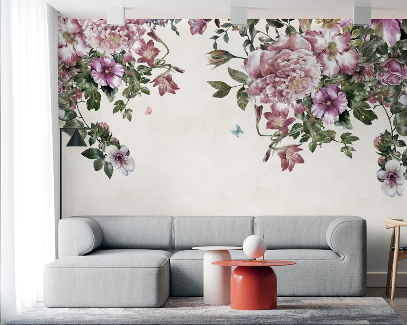 Vintage Rosa Blumen Kunst Fototapete