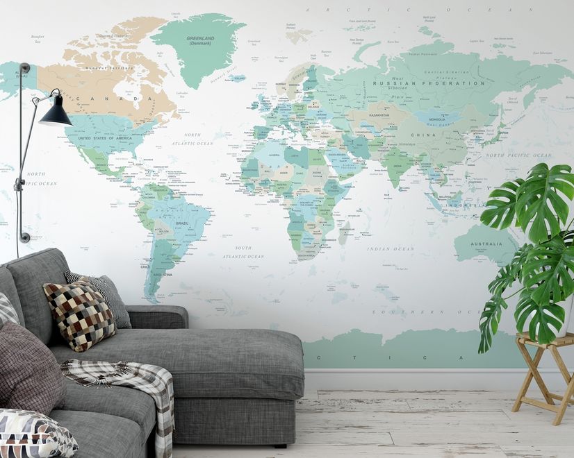 Green Political World Map Wallpaper Mural