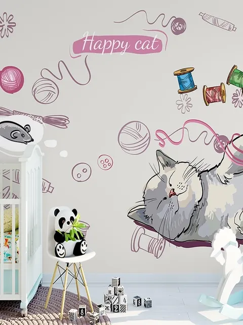 Papier peint panoramique chat heureux pour enfants