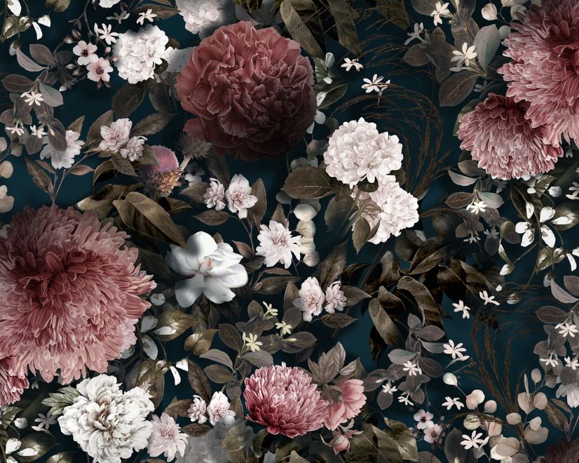 Vintage Dark Florals Wallpaper Mural