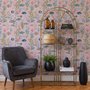 Cute pink seashell wallpaper with watercolour reef fish, coral, seaweed, starfish and shells on blush pink