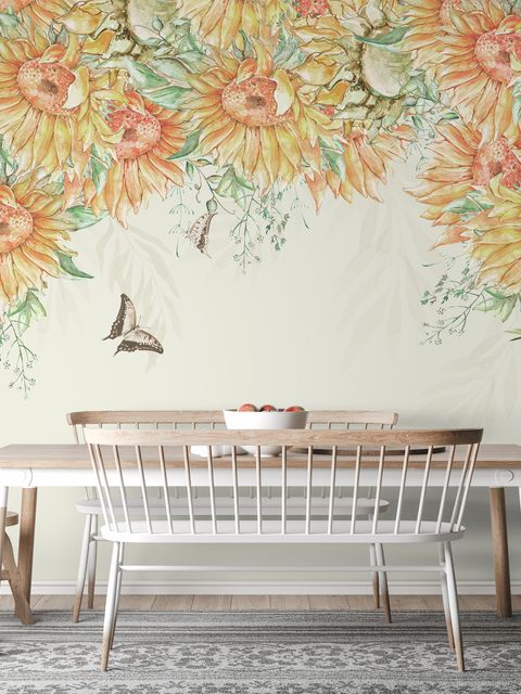 Drawing Art Sunflowers Wallpaper Mural