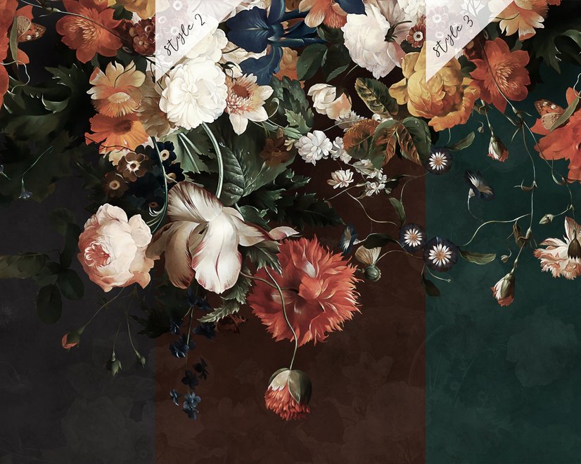 Golden Age Large and Dark Floral Wallpaper Mural