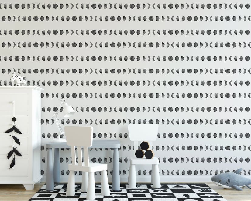 Watercolor Fullmoon Crescent Pattern Wallpaper Mural