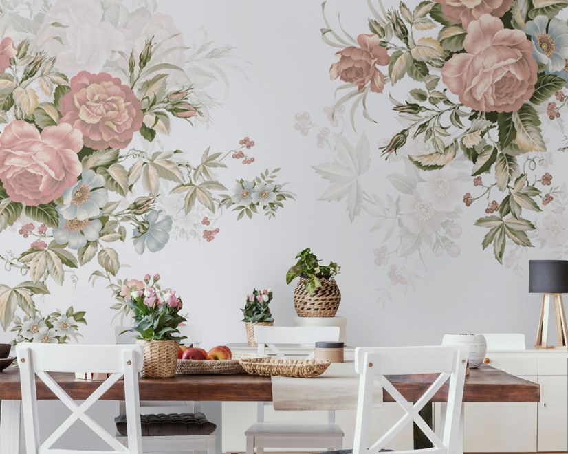 Vintage Pink Flowers Wallpaper Mural
