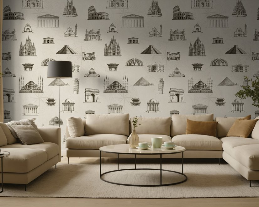 Vintage World Architecture Sketch Wallpaper Mural