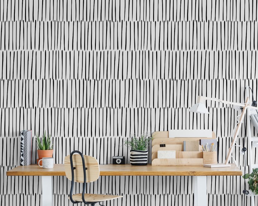 Abstract Minimalistic Black and White Line Wallpaper Mural