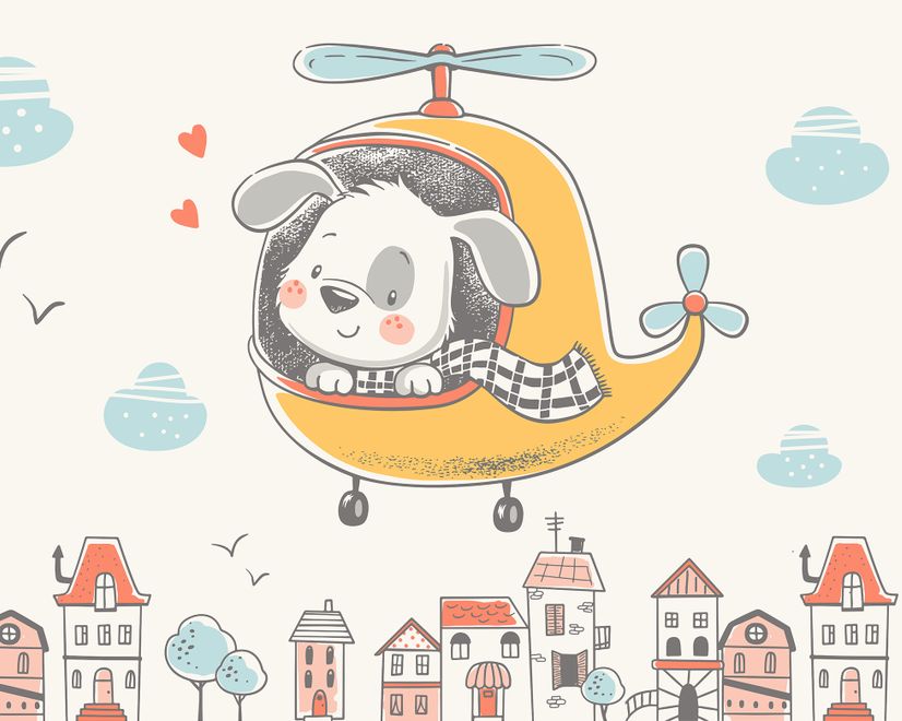 Cute Puppy in Helicopter Wallpaper Mural
