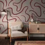 Burgundy-red looping contour lines on blush cream pink wallpaper mural