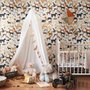 Zoomie kids wallpaper with painted dog breeds in tan, brown, black and grey on white