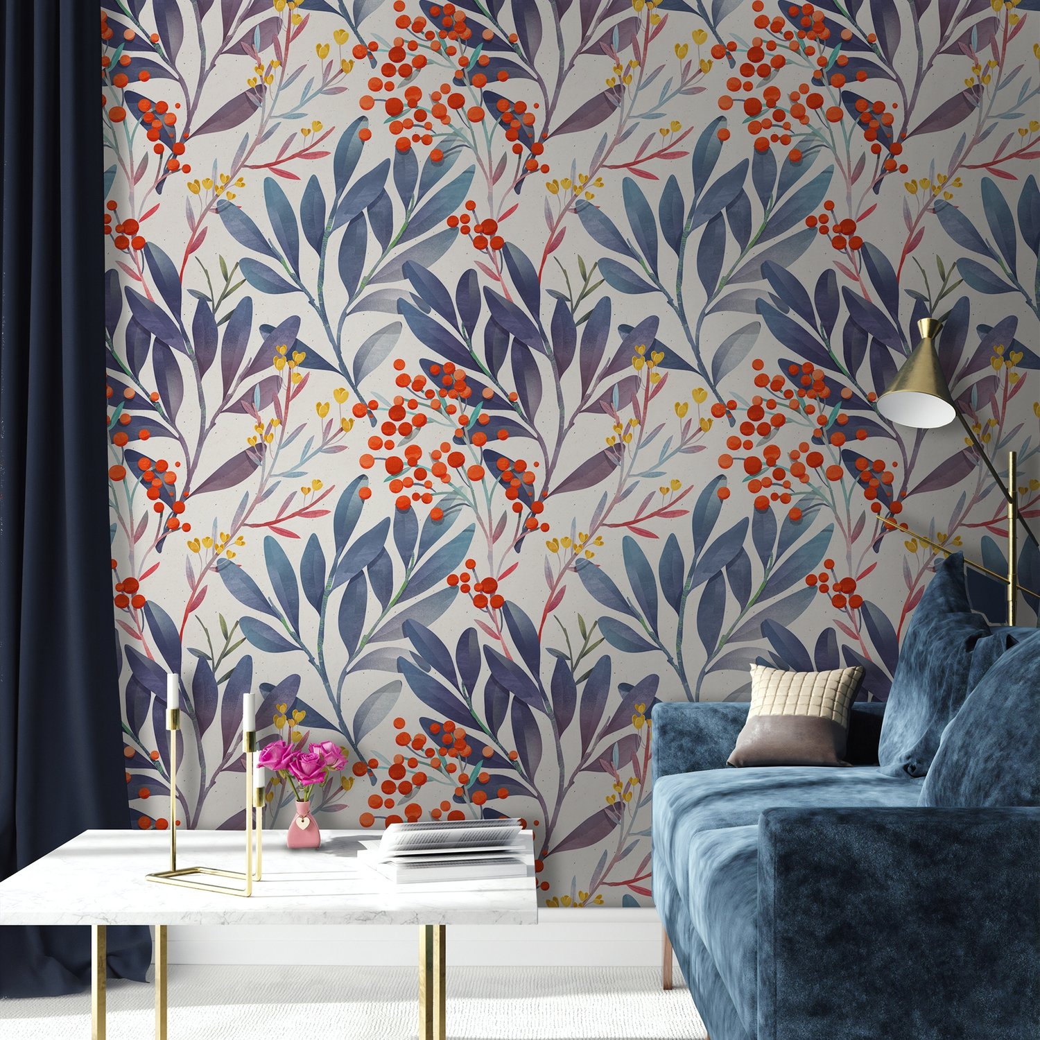 Twigs and Leaves Wallpaper Mural - Peel and Stick