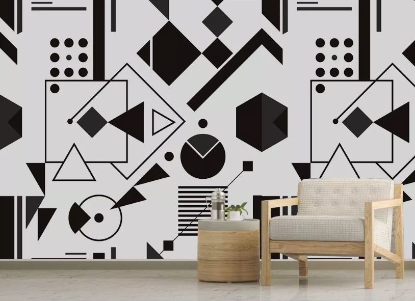 Black White Geometric Shapes Wallpaper Mural