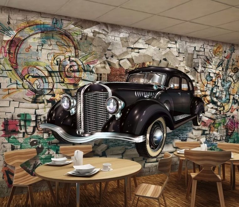 Retro-Klassiker Auto mit Graffiti Fototapete