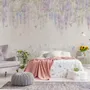 Watercolor Hanging Wisteria Flowers with Hummingbirds Wallpaper Mural 
