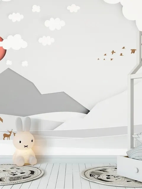 Kids White Gray Mountain Landscape Wallpaper Mural