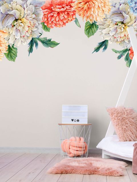 Orange Peony Floral Wall Decal Sticker