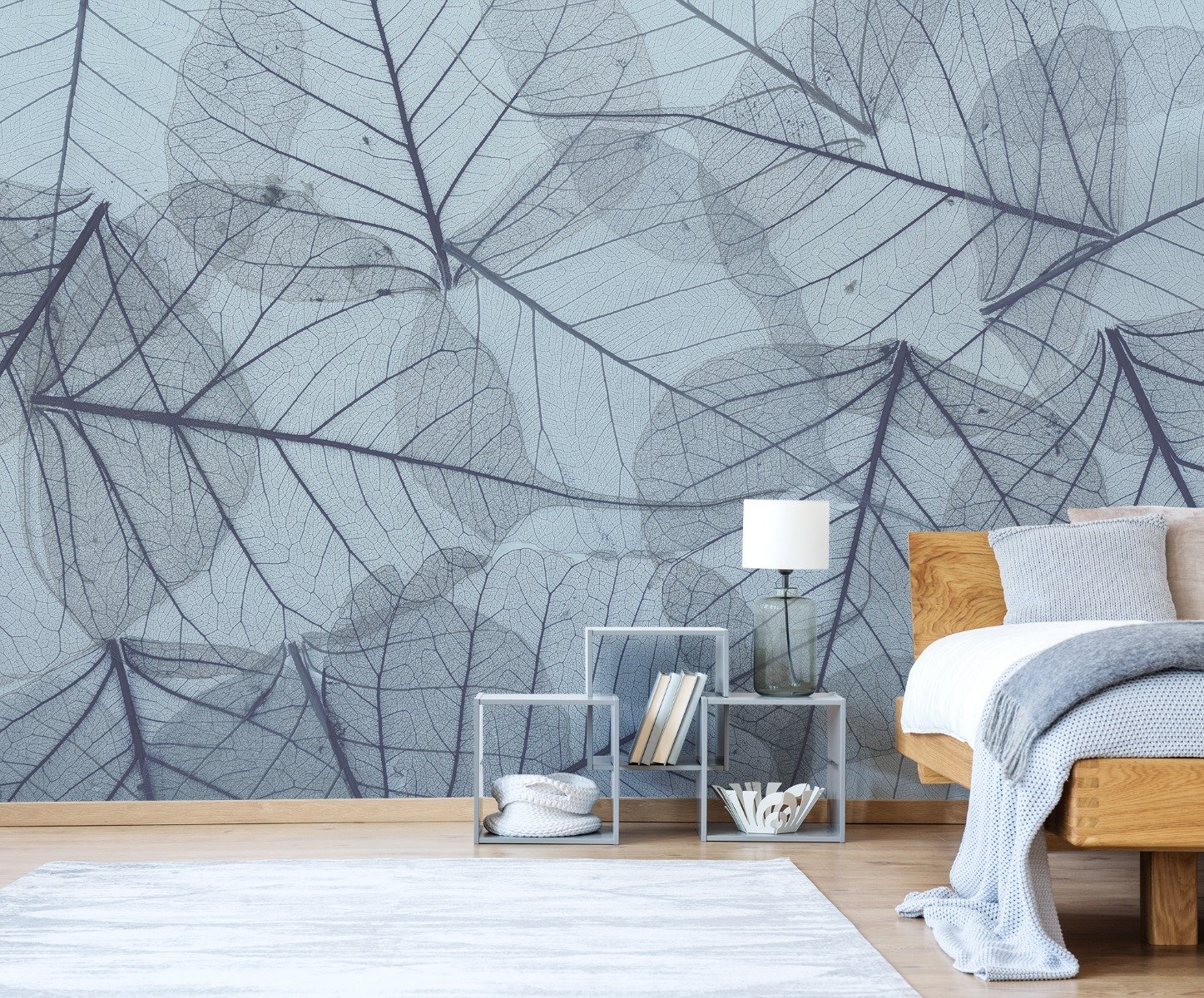 Monochrome Leaf Pattern Wallpaper Mural - Peel and Stick